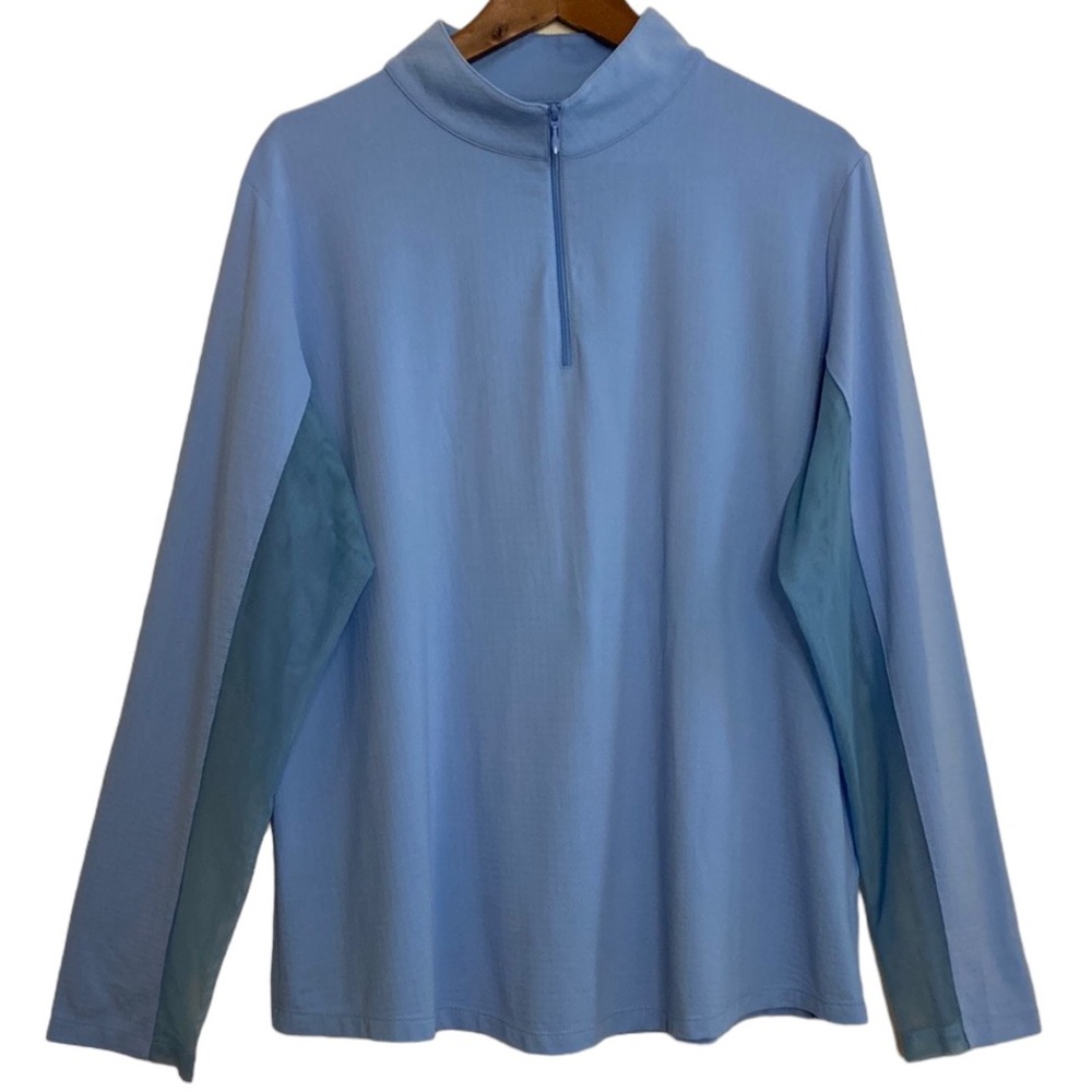 IBKUL Shirt Women XXL Blue Mock Neck Half Zip Long Sleeve Mesh Golf Tennis